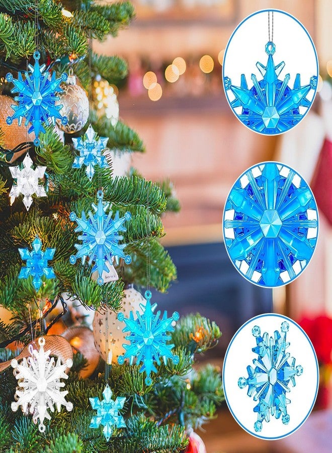 BOARDFEB 60Pcs Winter Snowflake Ornaments, Winter 3D Translucent Snowflake Hanging Ornaments for Christmas Tree Crystal Gems Pendants with Rope for Holiday Party Vase Filler (Blue) - Image 3